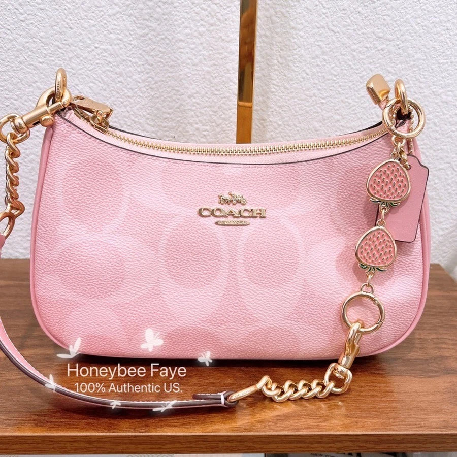 Coach Pink Signature Canvas Shoulder Bag – Women's Designer Handbag