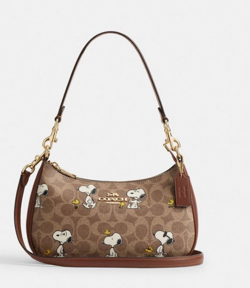 Coach Teri Shoulder Bag in Signature Canvas Leather with Snoopy Print – CBJ88