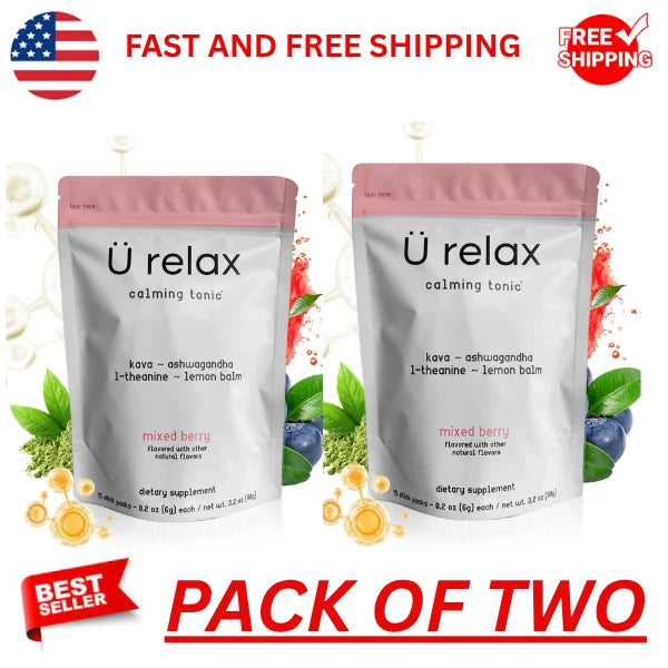 U Relax Calming Tonic – 15 Packets (Pack of 2), Mixed Berry Flavor